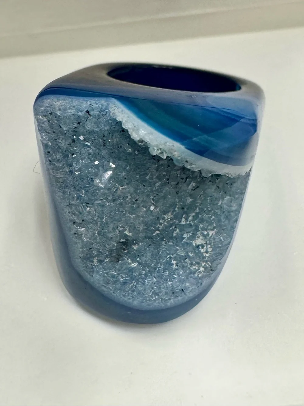 Blue Cobalt Druzy Carved Ring